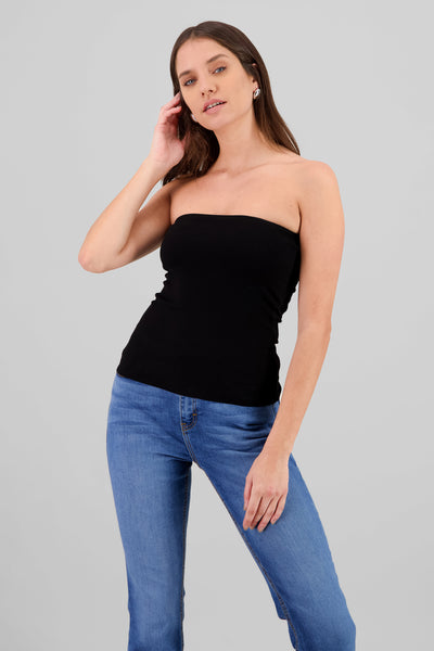 Long Ribbed Tube Top BLACK