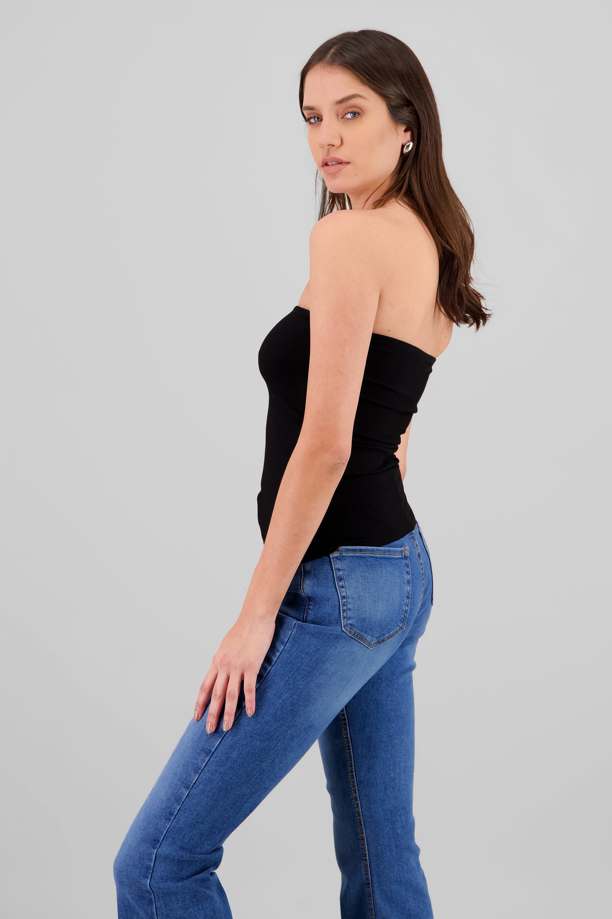 Long Ribbed Tube Top BLACK