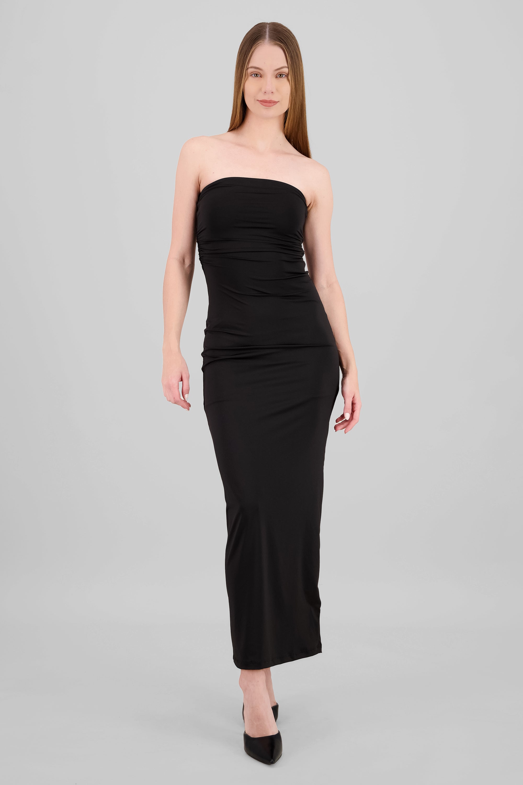 Ruched Maxi Tube Dress BLACK