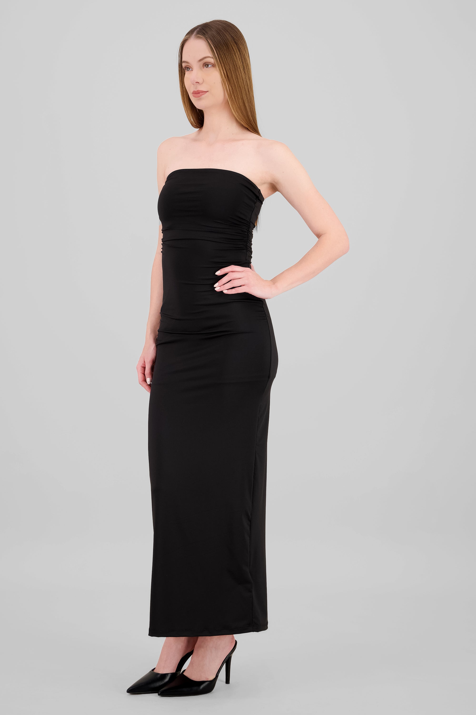 Ruched Maxi Tube Dress BLACK