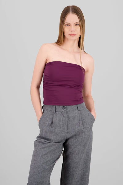 Solid Ruched Tube Top BURGUNDY