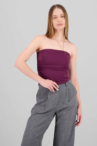 Solid Ruched Tube Top BURGUNDY