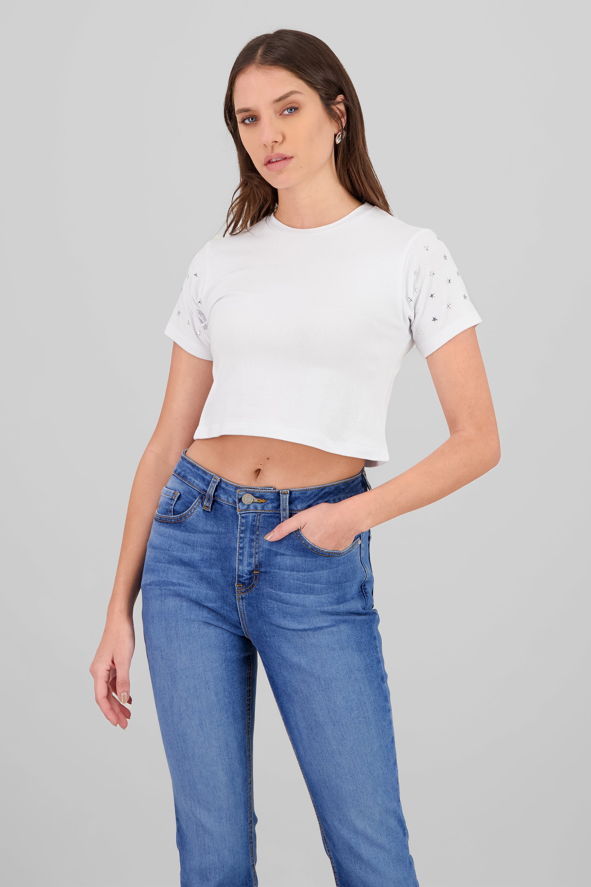 Short Sleeve T-shirt with Star Detail WHITE