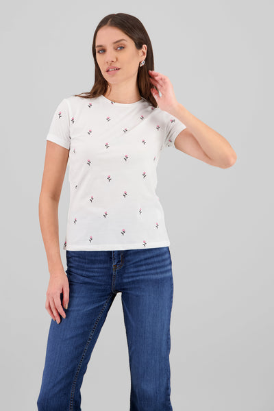 Round Neck Short Sleeve T Shirt WHITE COMBO