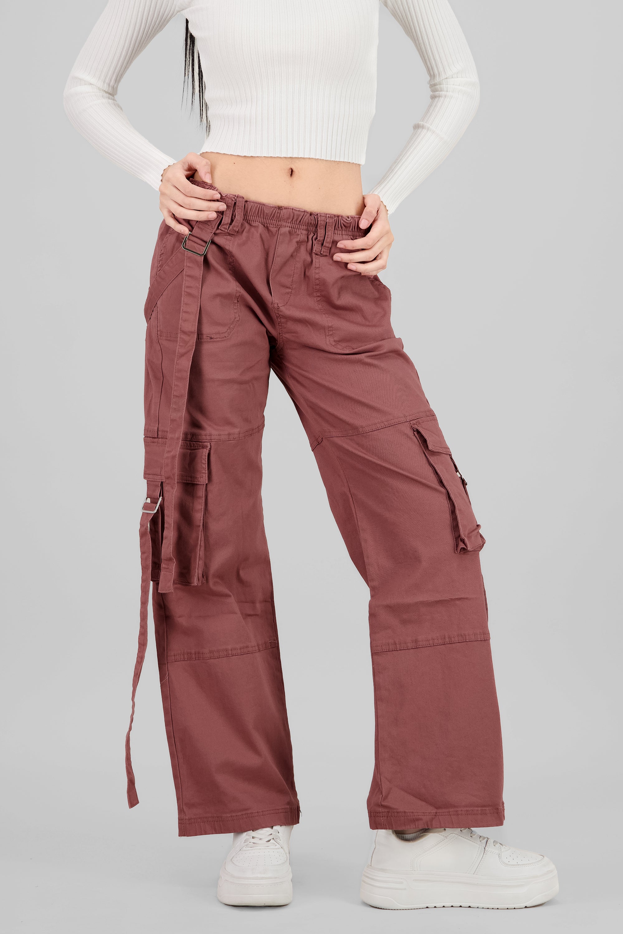 Cargo Jeans with Two Pockets MAUVE