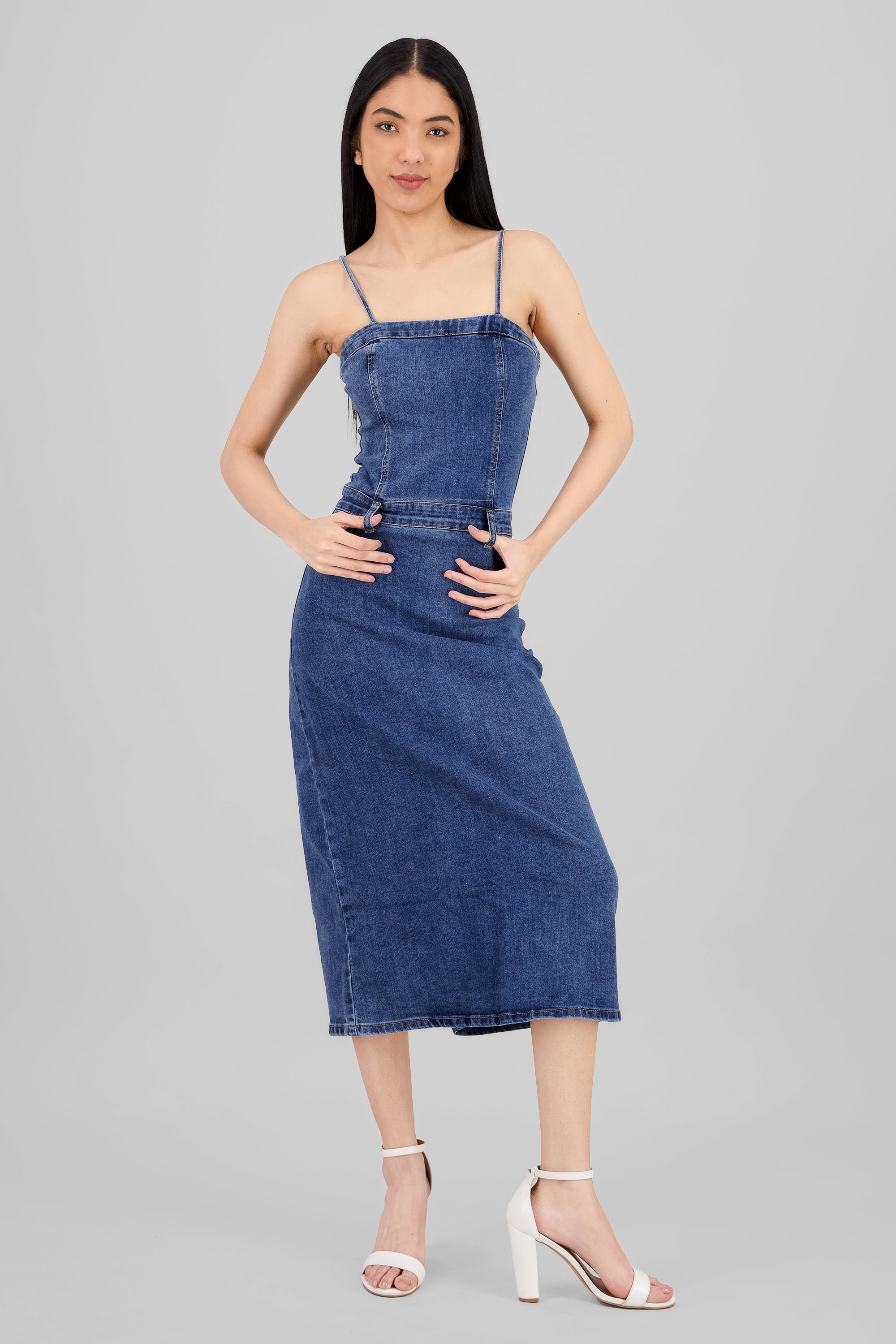 Back Slit Midi Dress MEDIUM WASH