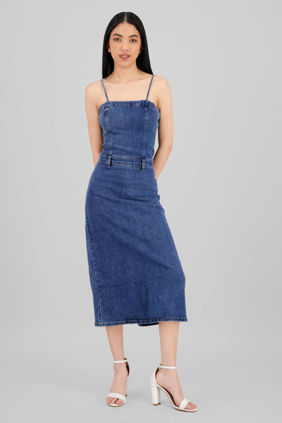 Back Slit Midi Dress MEDIUM WASH