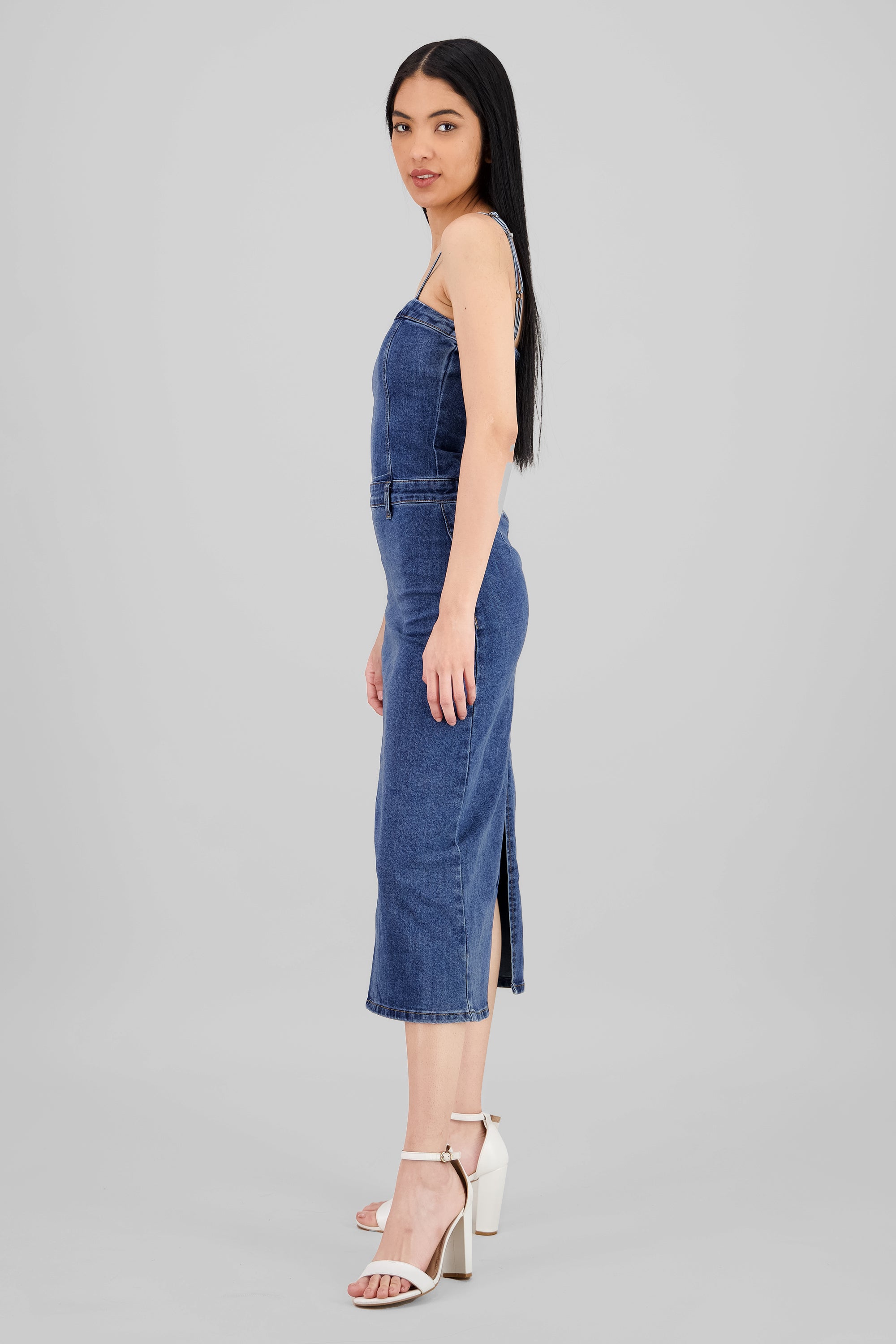 Back Slit Midi Dress MEDIUM WASH