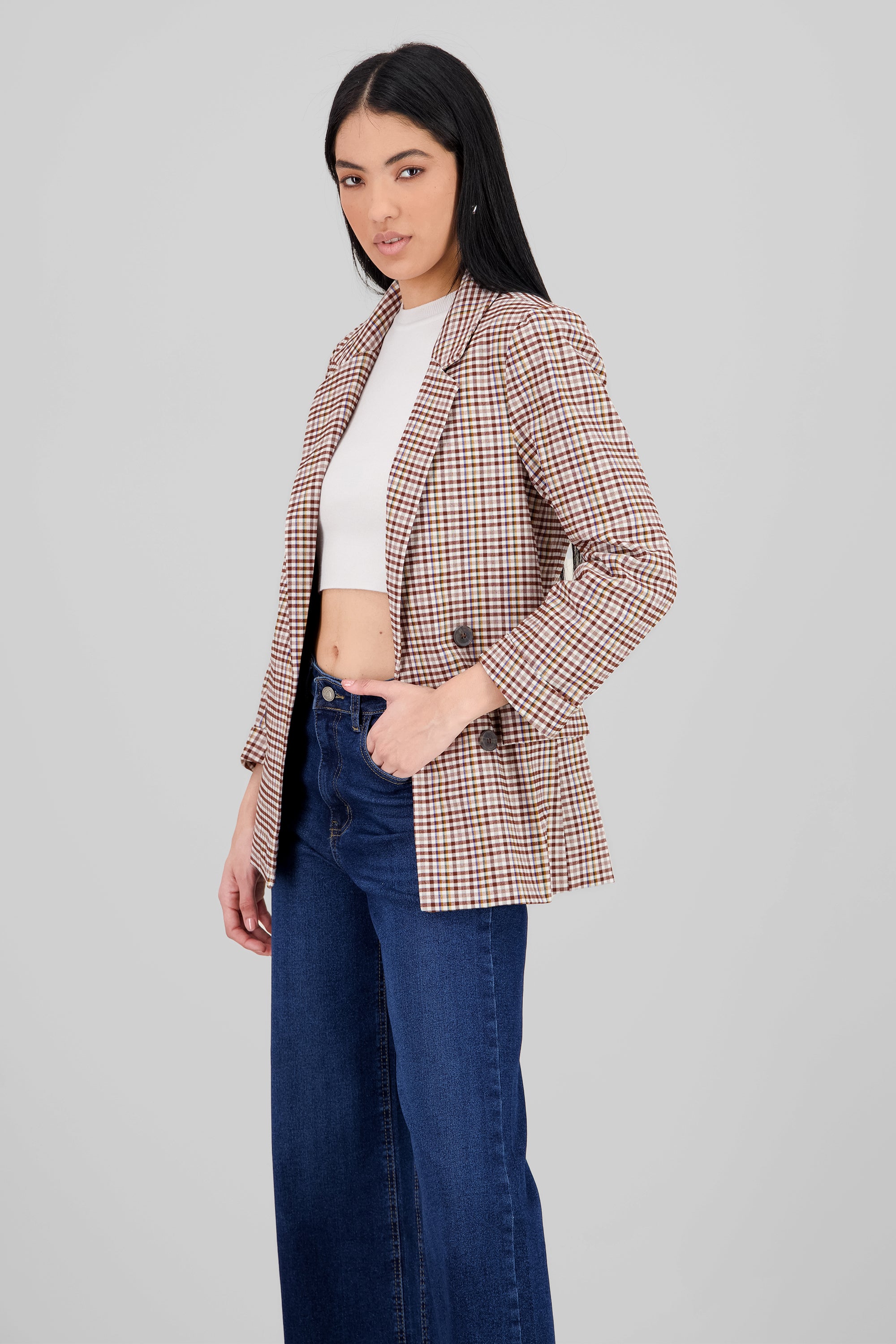 Oversized Plaid Blazer BROWN COMBO