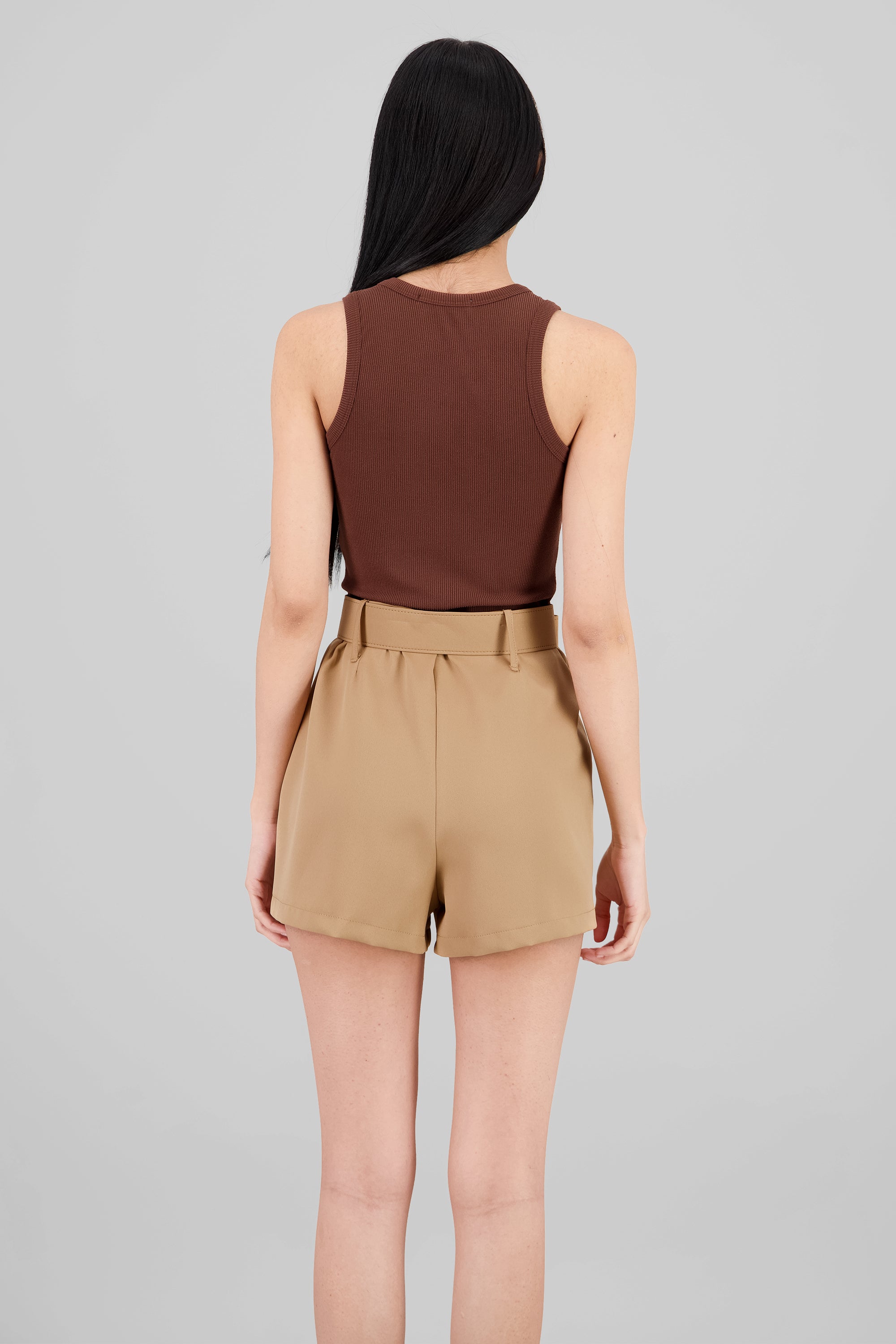 Sleeveless Ribbed Crew Neck Top BROWN