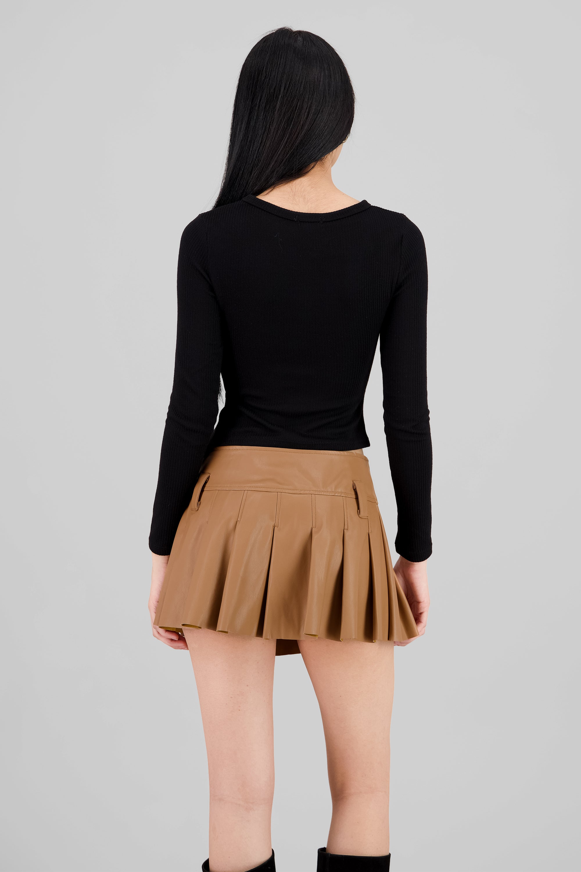 Ruched Long Sleeve Top BLACK