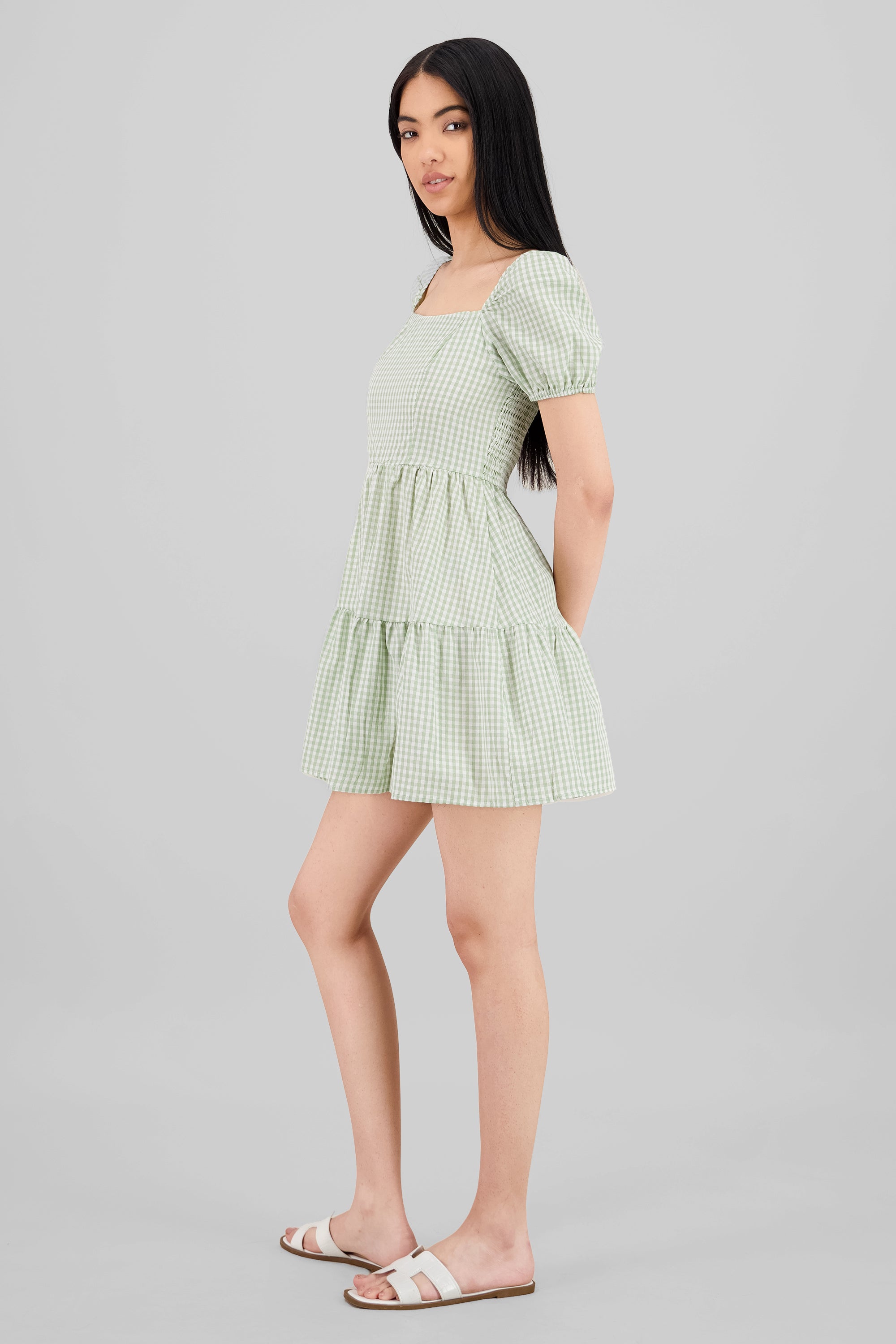 Checkered Mini Dress SAGE