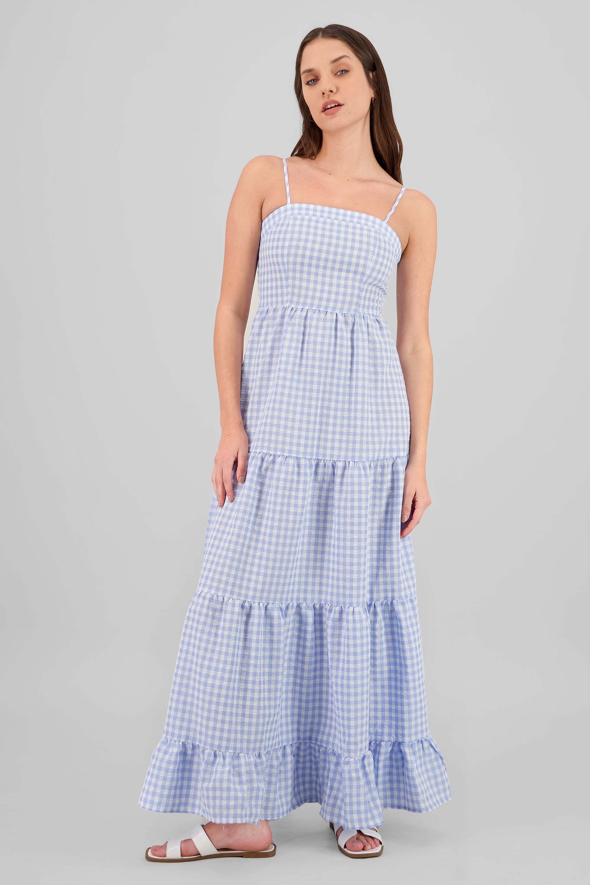 Checkered Maxi Dress SKY BLUE