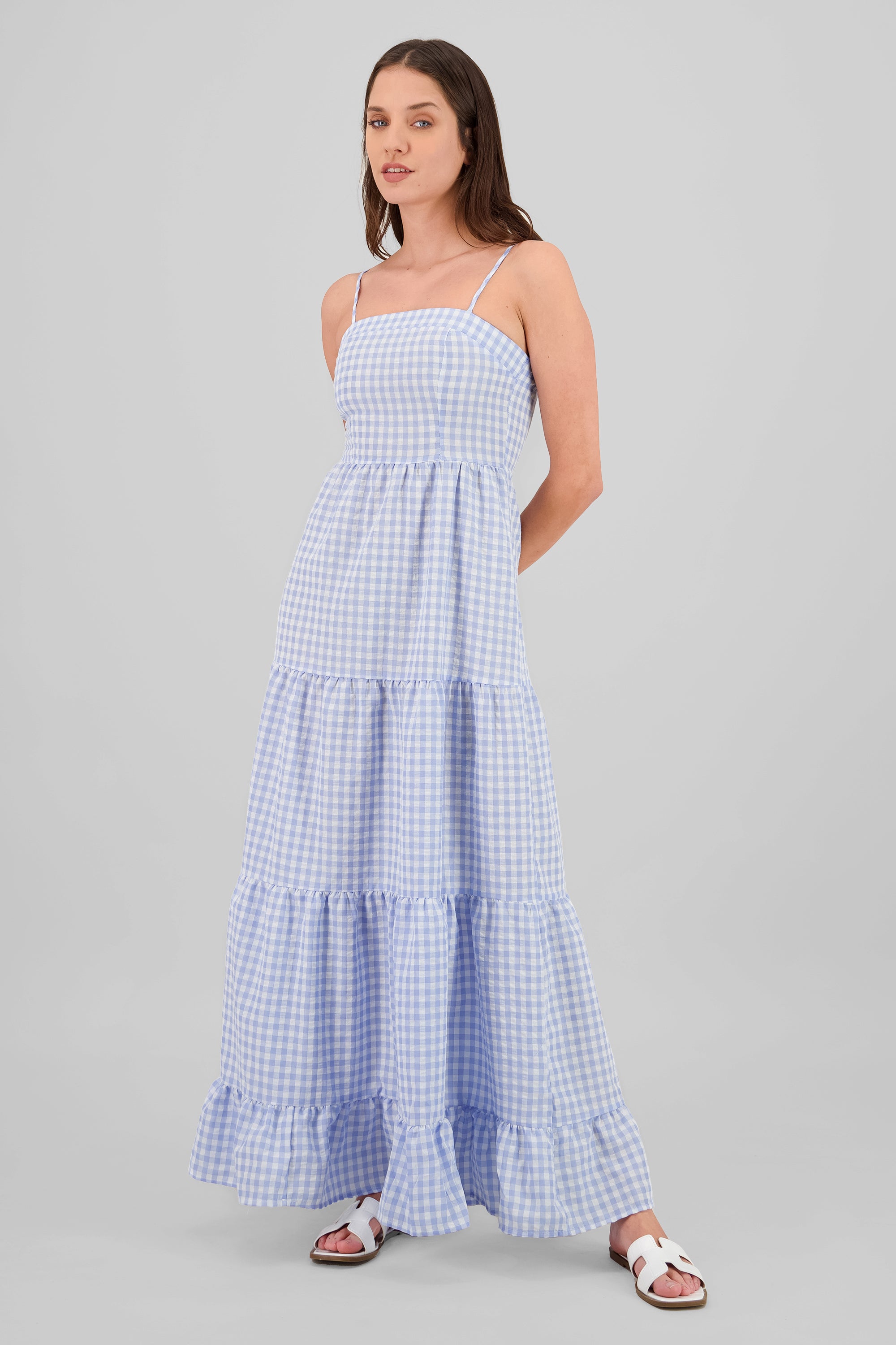 Checkered Maxi Dress SKY BLUE