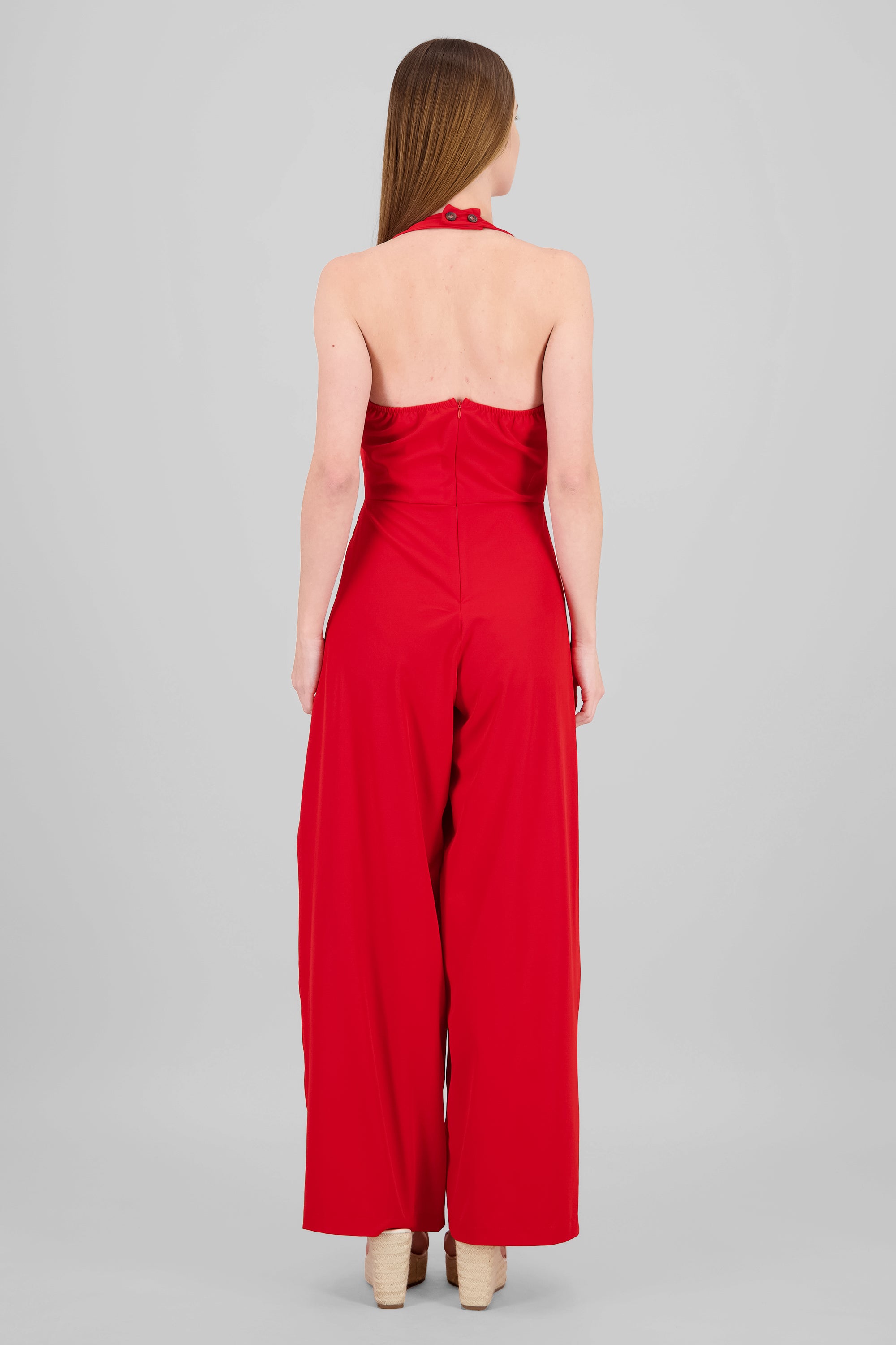 Button Details Halter Jumpsuit RED