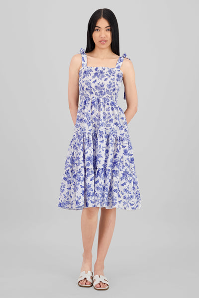 Floral Print Ruffle Dress BLUE COMBO