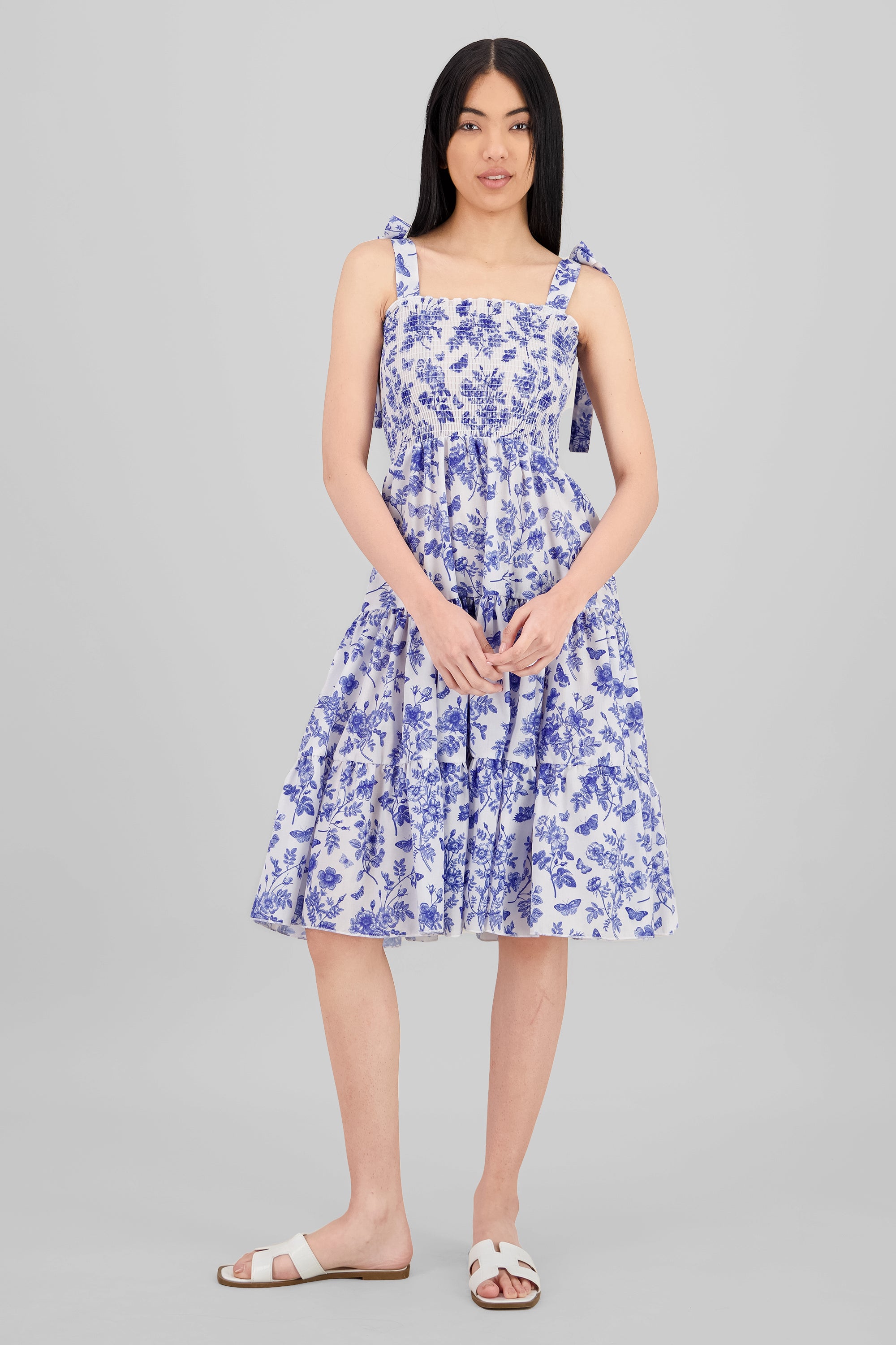 Floral Print Ruffle Dress BLUE COMBO