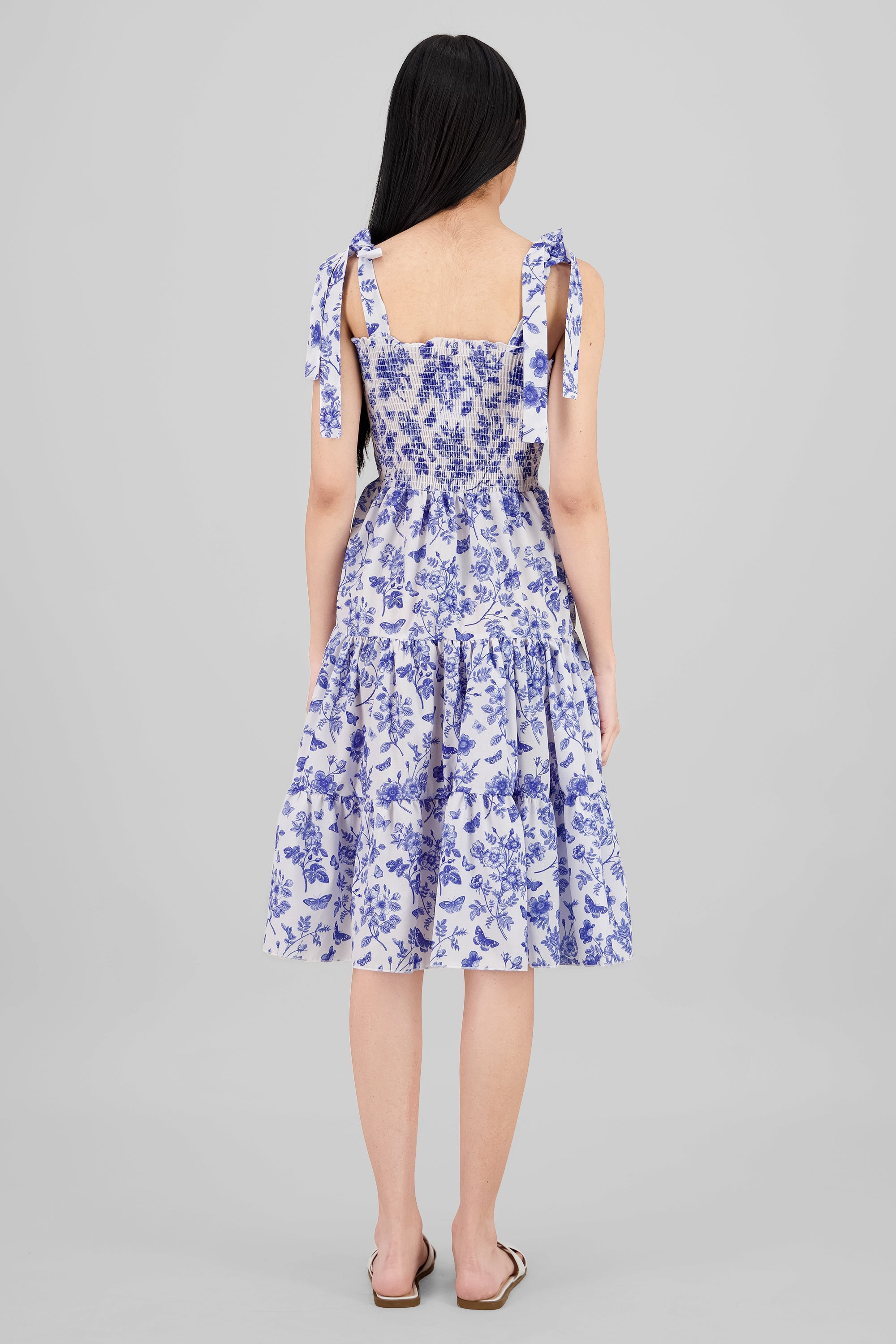 Floral Print Ruffle Dress BLUE COMBO