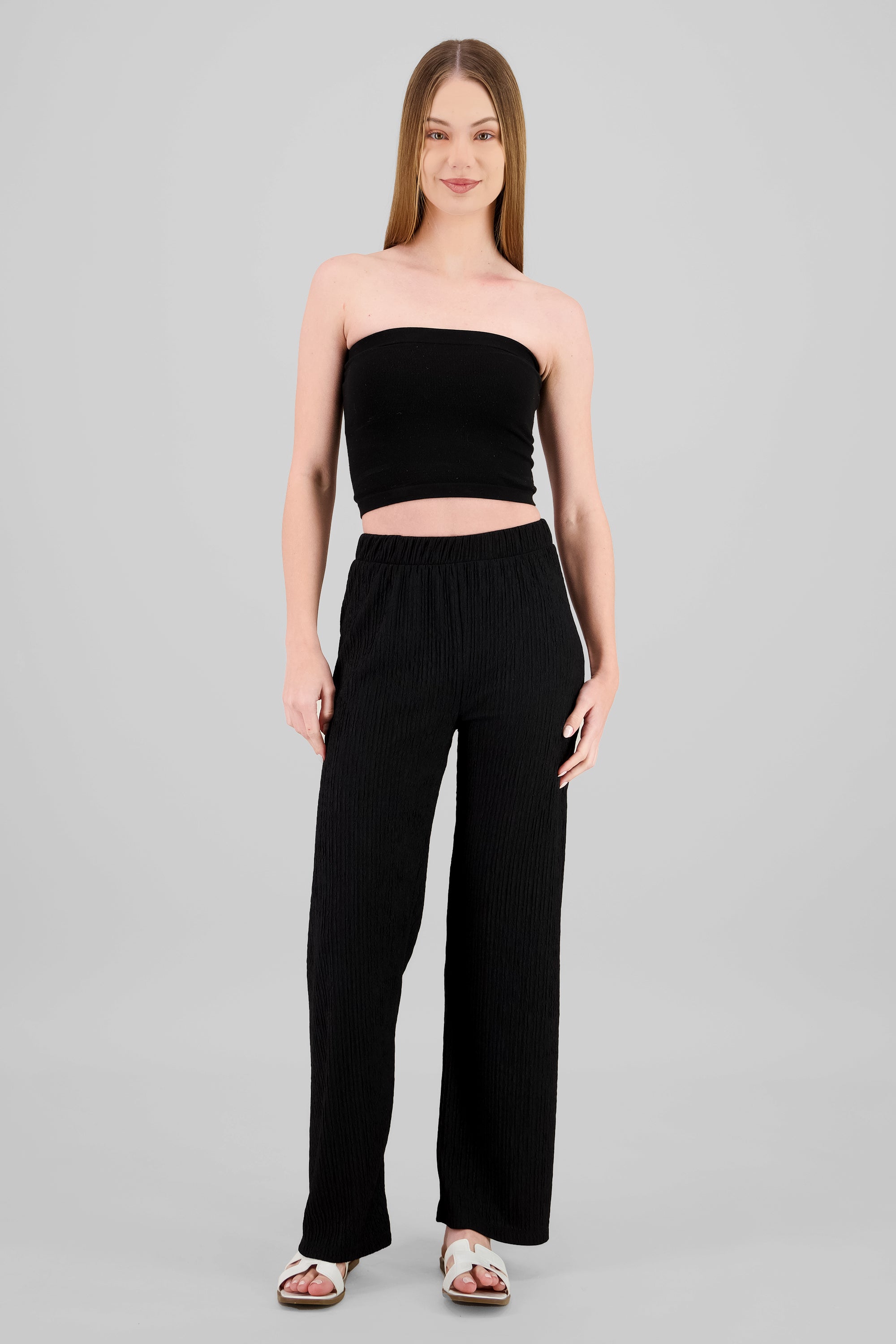 Textured Flowing Pants BLACK