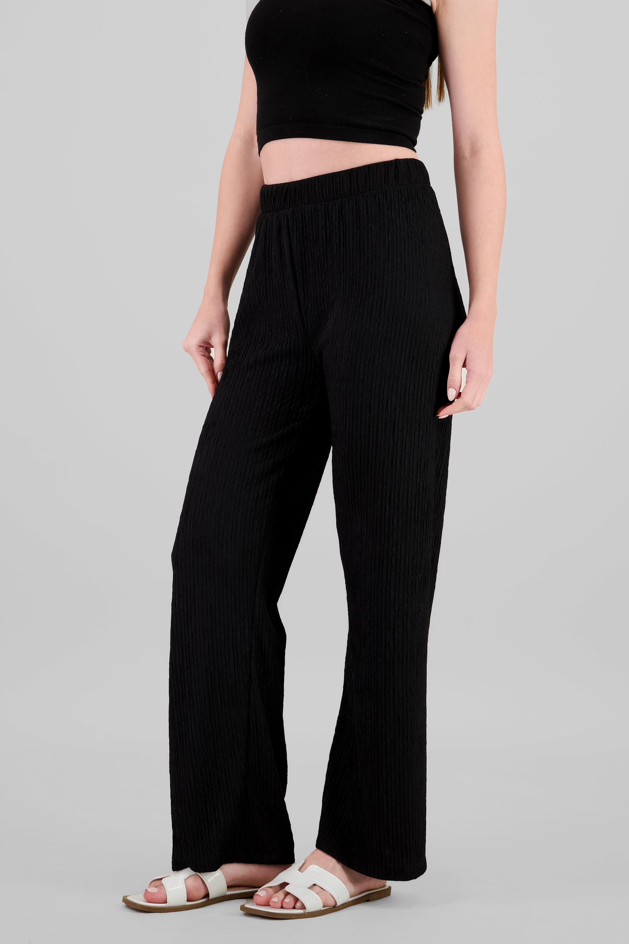 Textured Flowing Pants BLACK