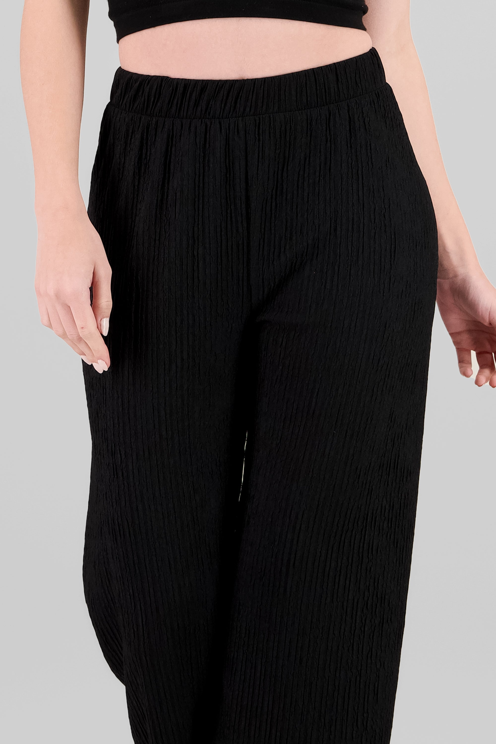 Textured Flowing Pants BLACK