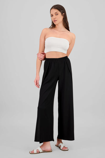 Textured Wide Leg Pants BLACK