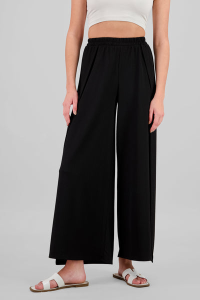 Textured Wide Leg Pants BLACK