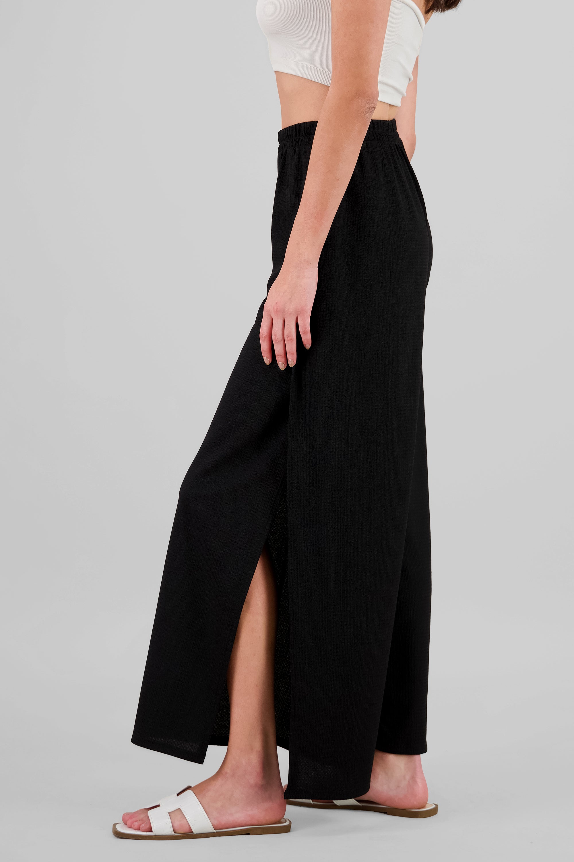 Textured Wide Leg Pants BLACK