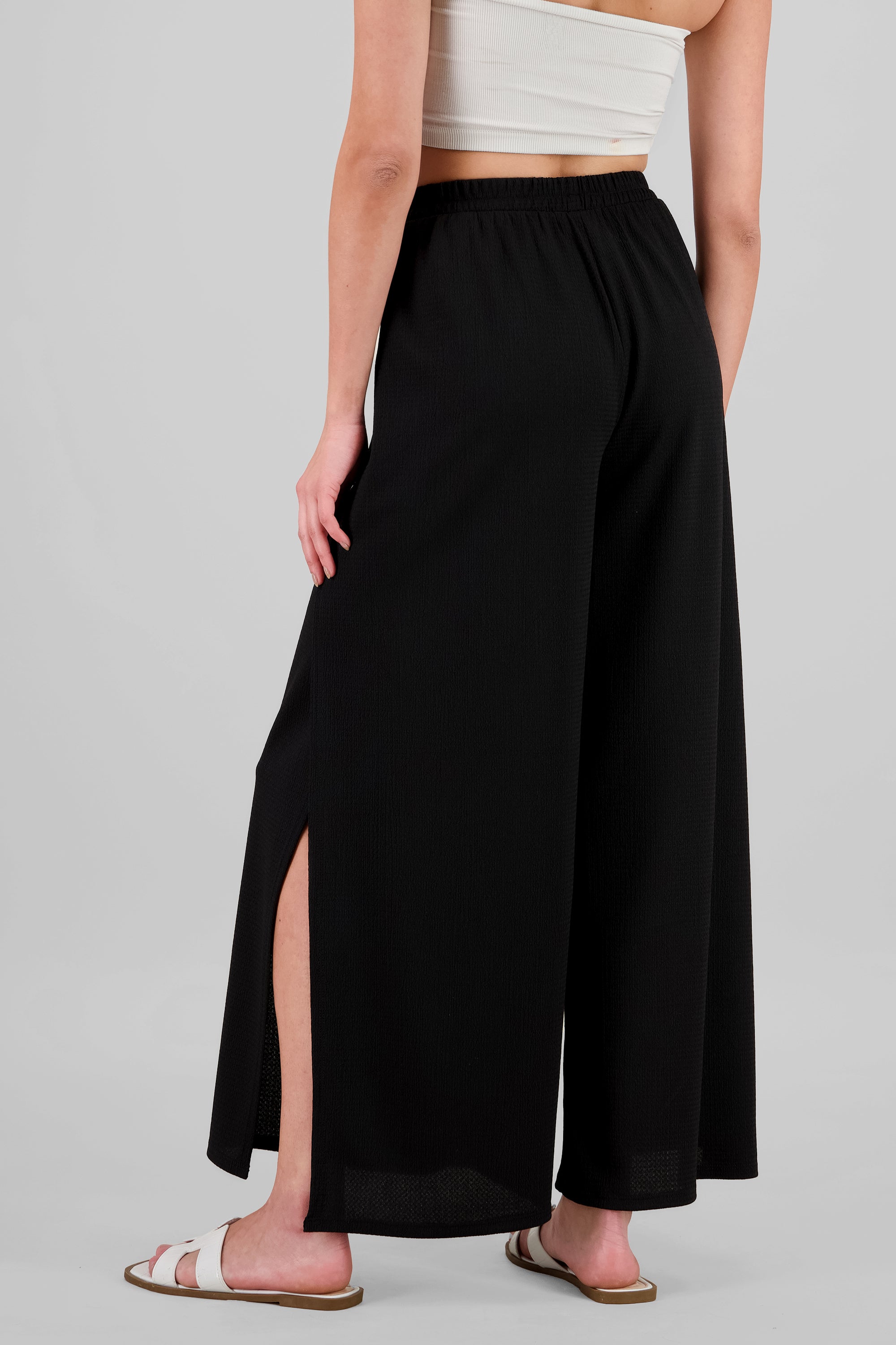 Textured Wide Leg Pants BLACK