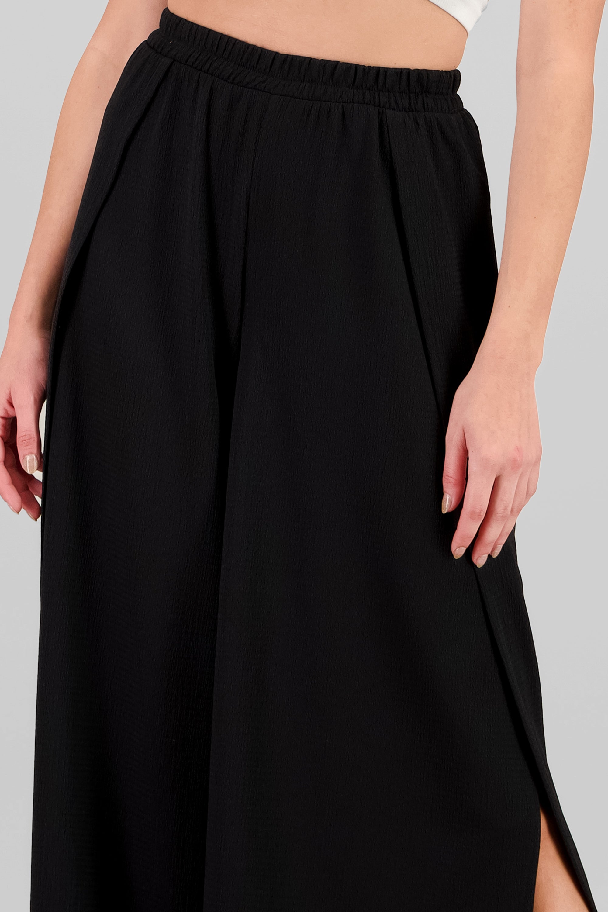 Textured Wide Leg Pants BLACK