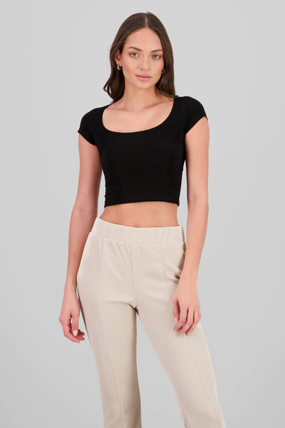 Square Neck Double-Layered Top BLACK