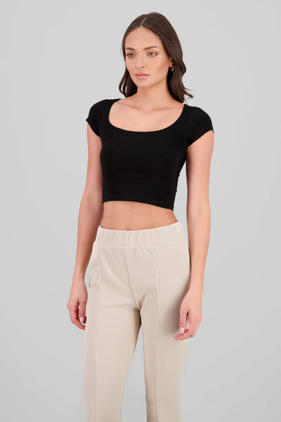 Square Neck Double-Layered Top BLACK