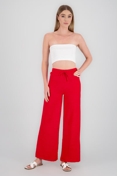 Drawstring Wide Leg Pants WHITE