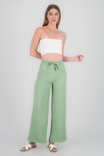 Drawstring Wide Leg Pants WHITE