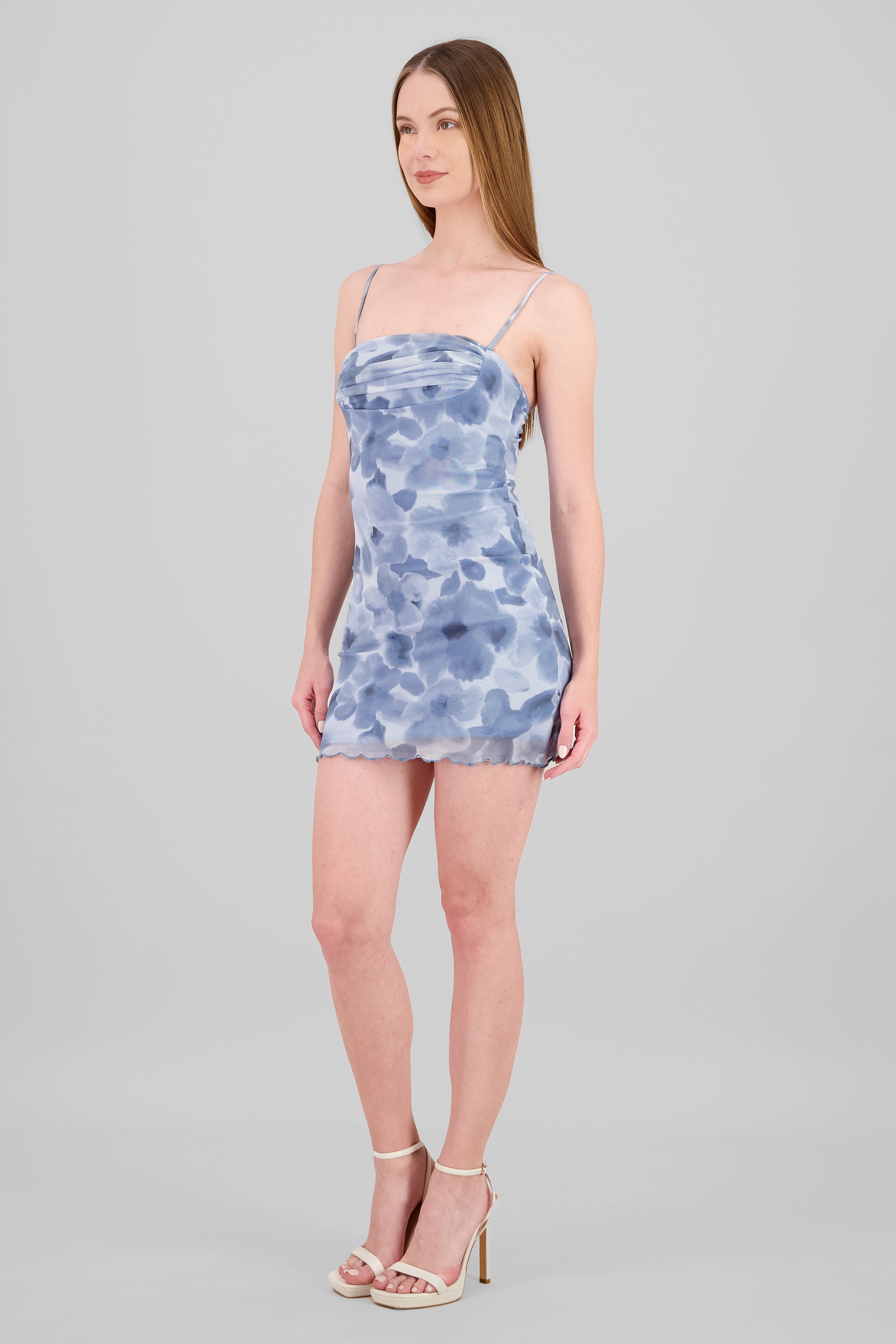 Floral Mesh Mini Dress BLUE