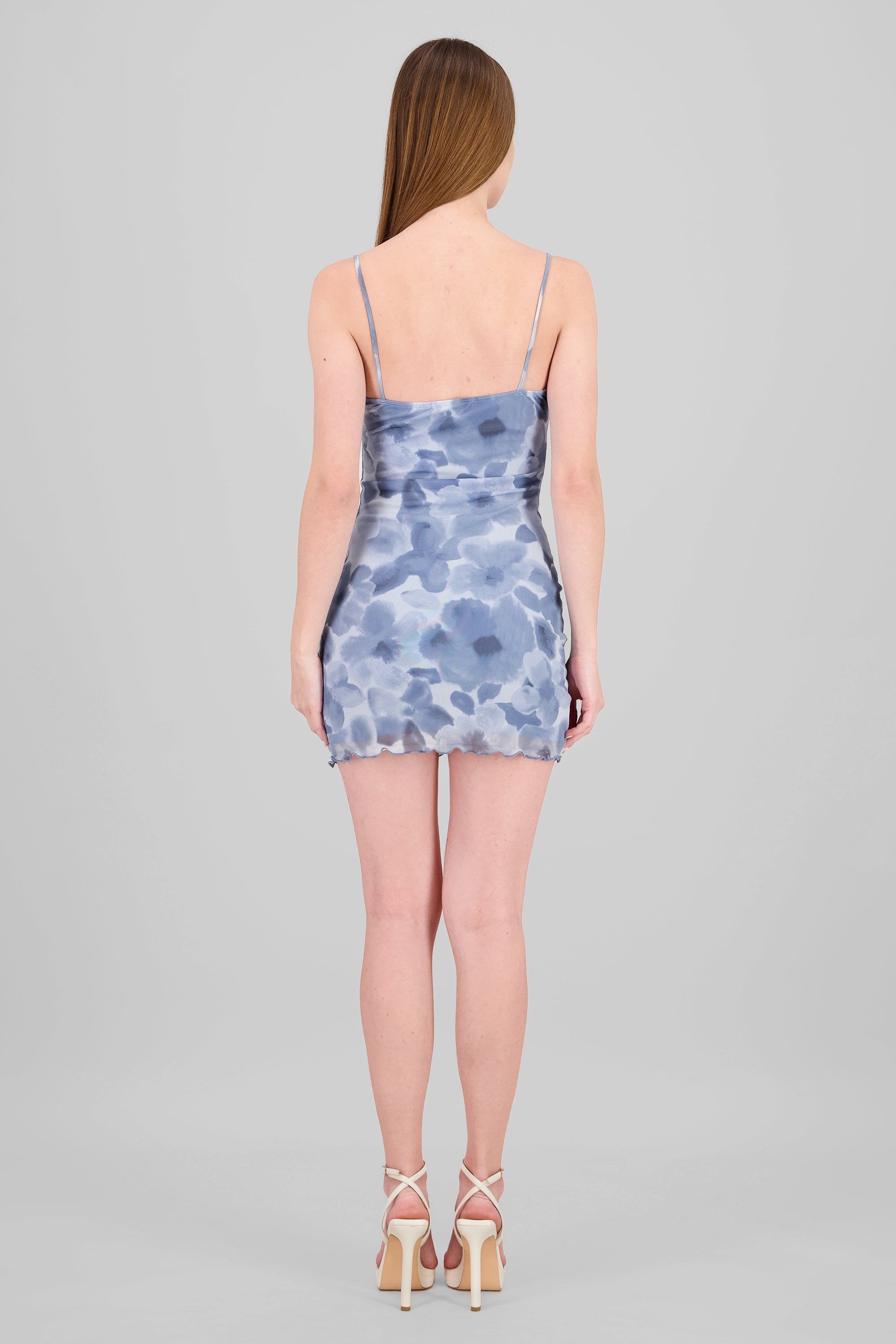 Floral Mesh Mini Dress BLUE