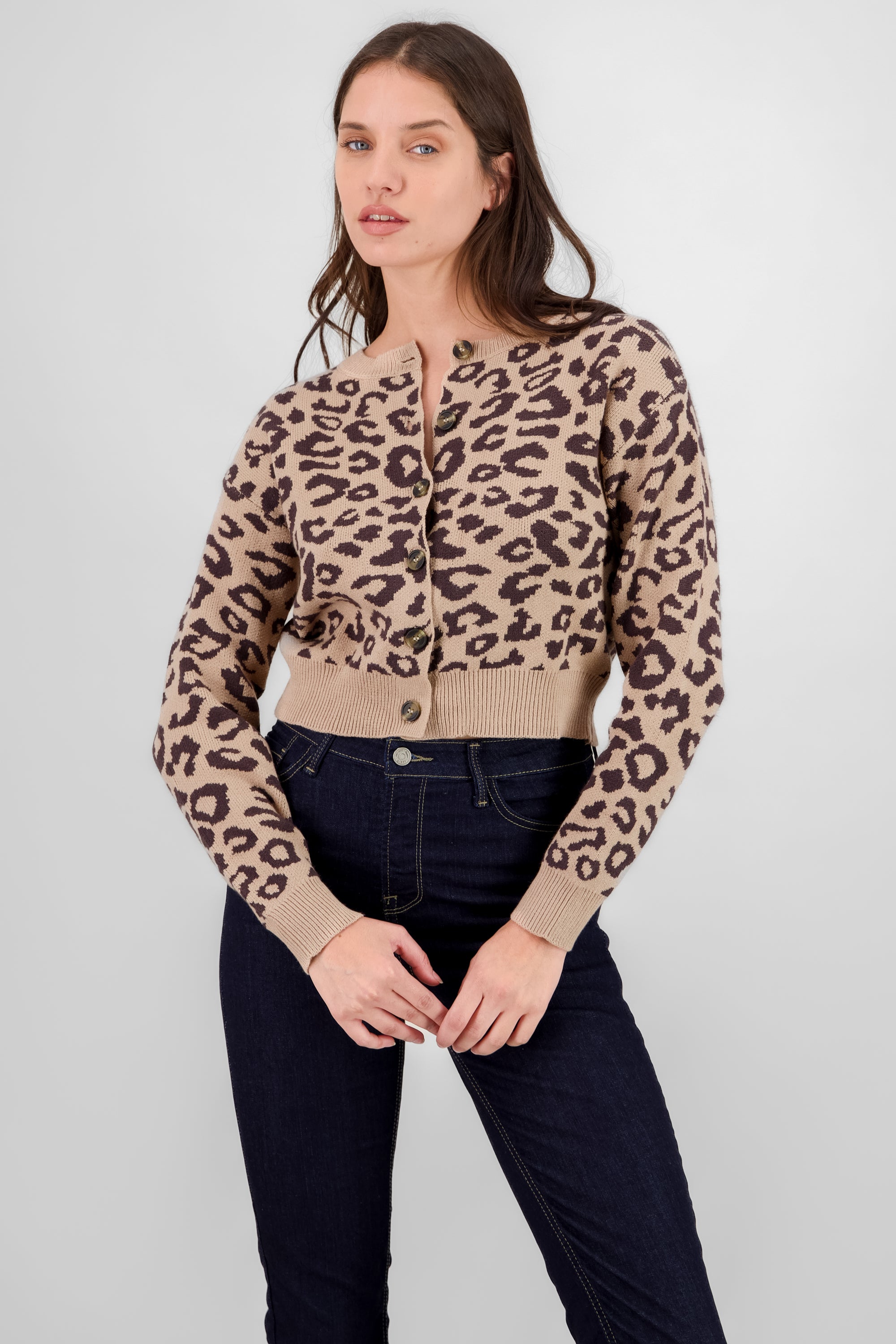 Leopard Knit Cardigan BROWN COMBO