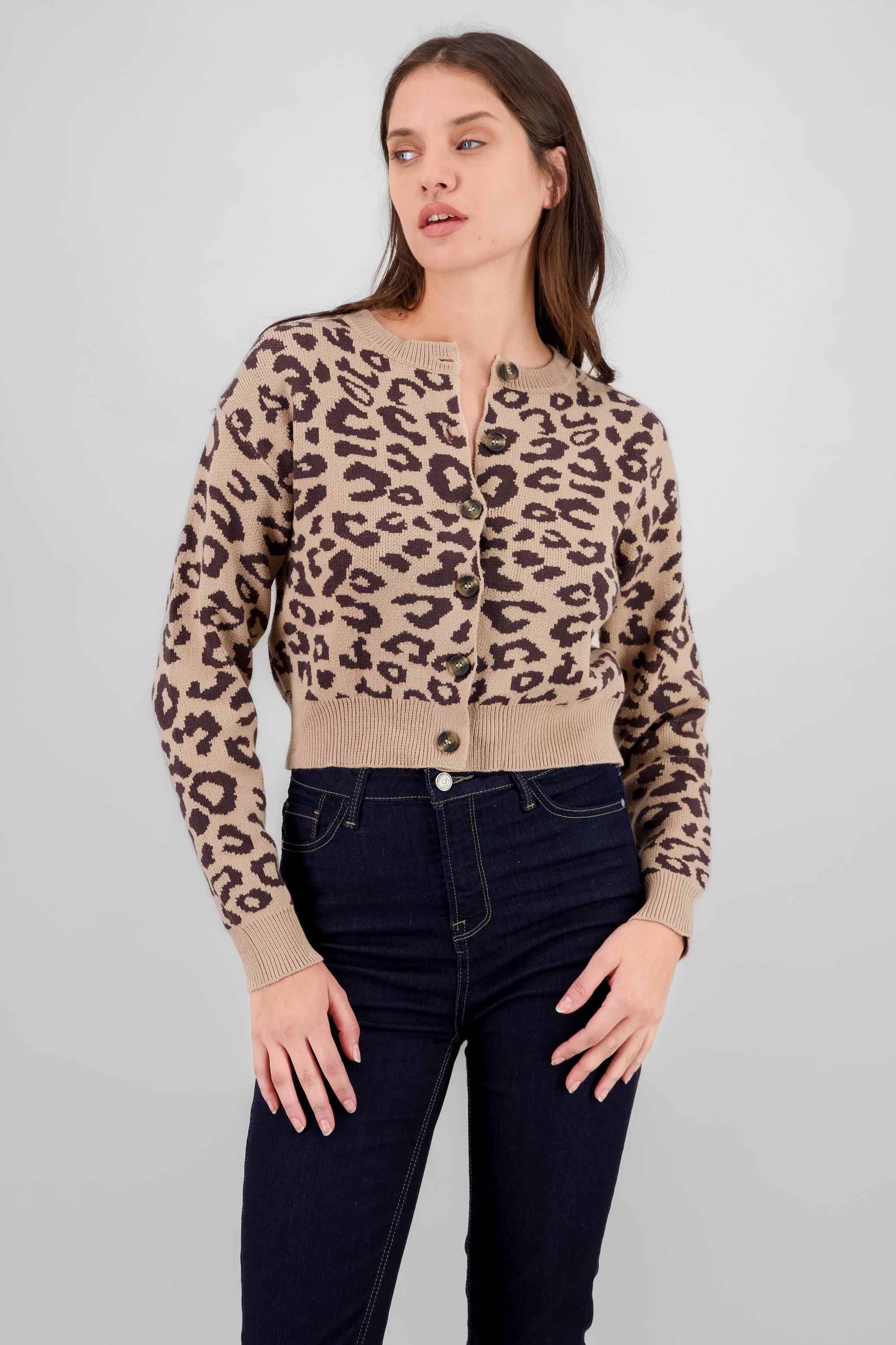 Leopard Knit Cardigan BROWN COMBO