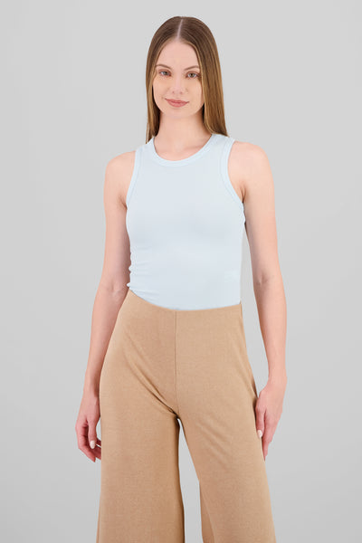 Sleeveless Ribbed Crew Neck Top SKY BLUE