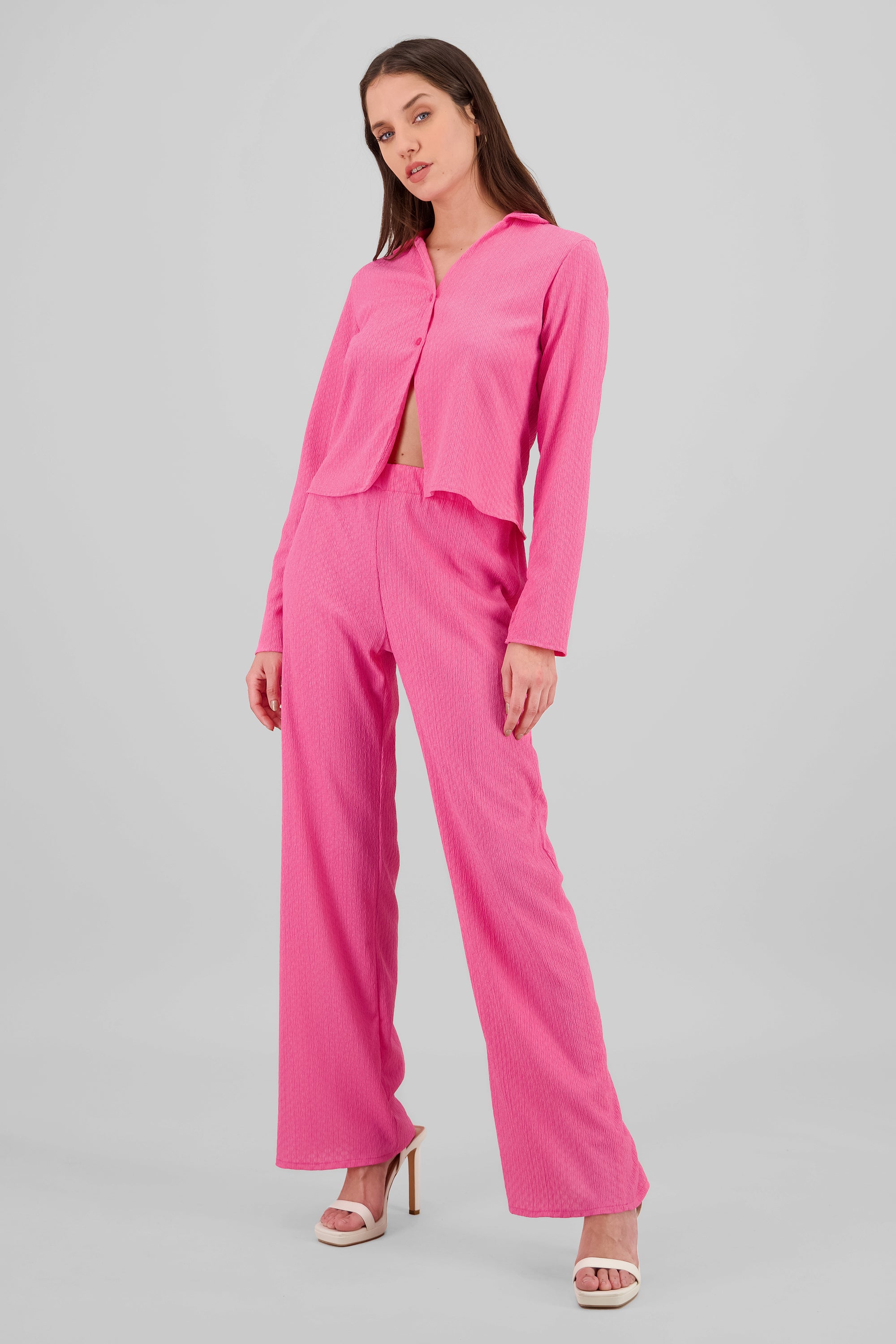 Textured Elastic Pants PINK