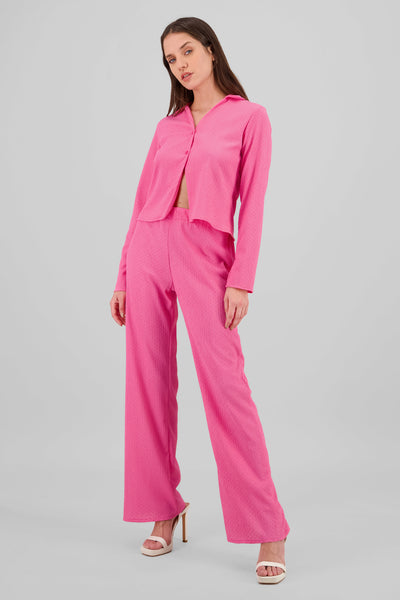 Textured Elastic Pants PINK