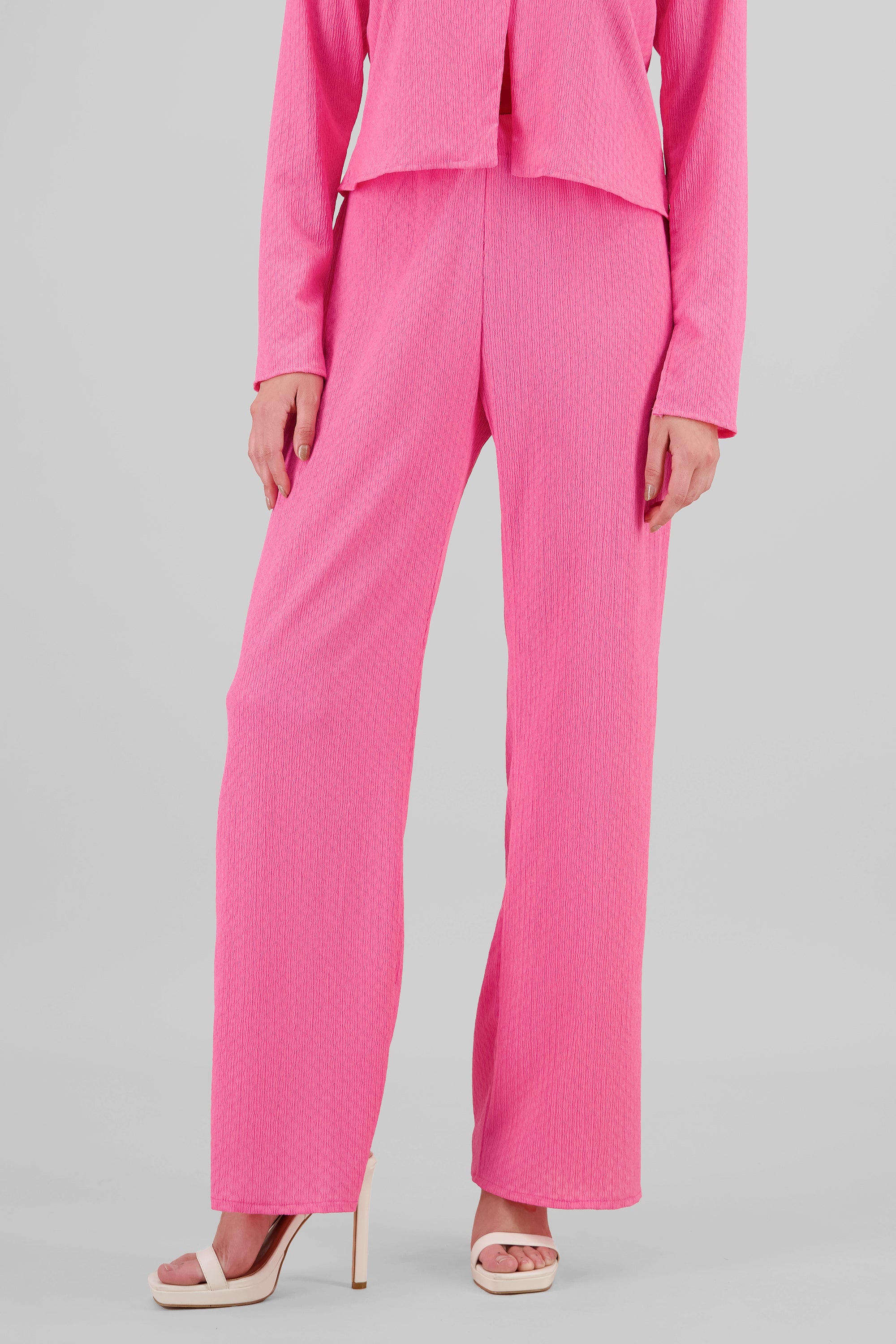 Textured Elastic Pants PINK