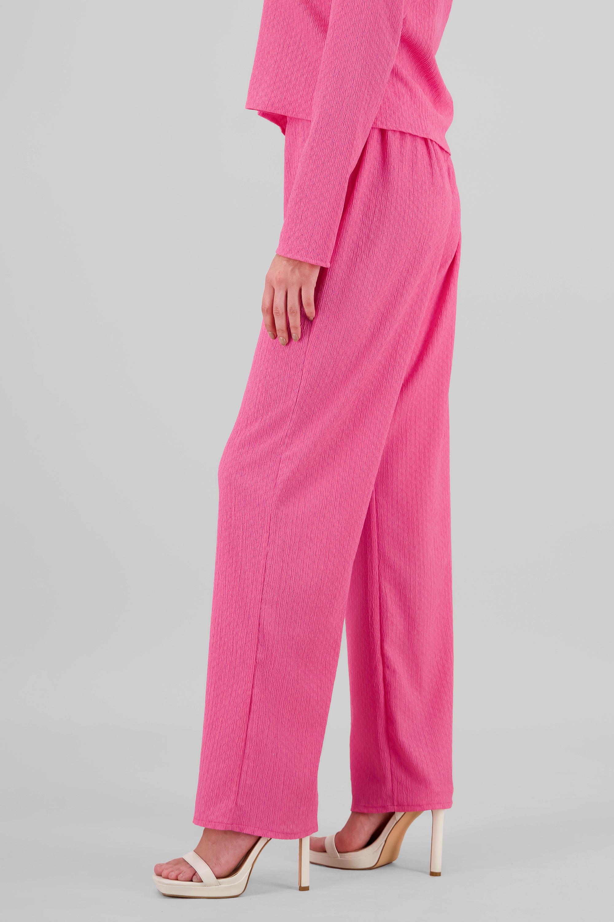 Textured Elastic Pants PINK