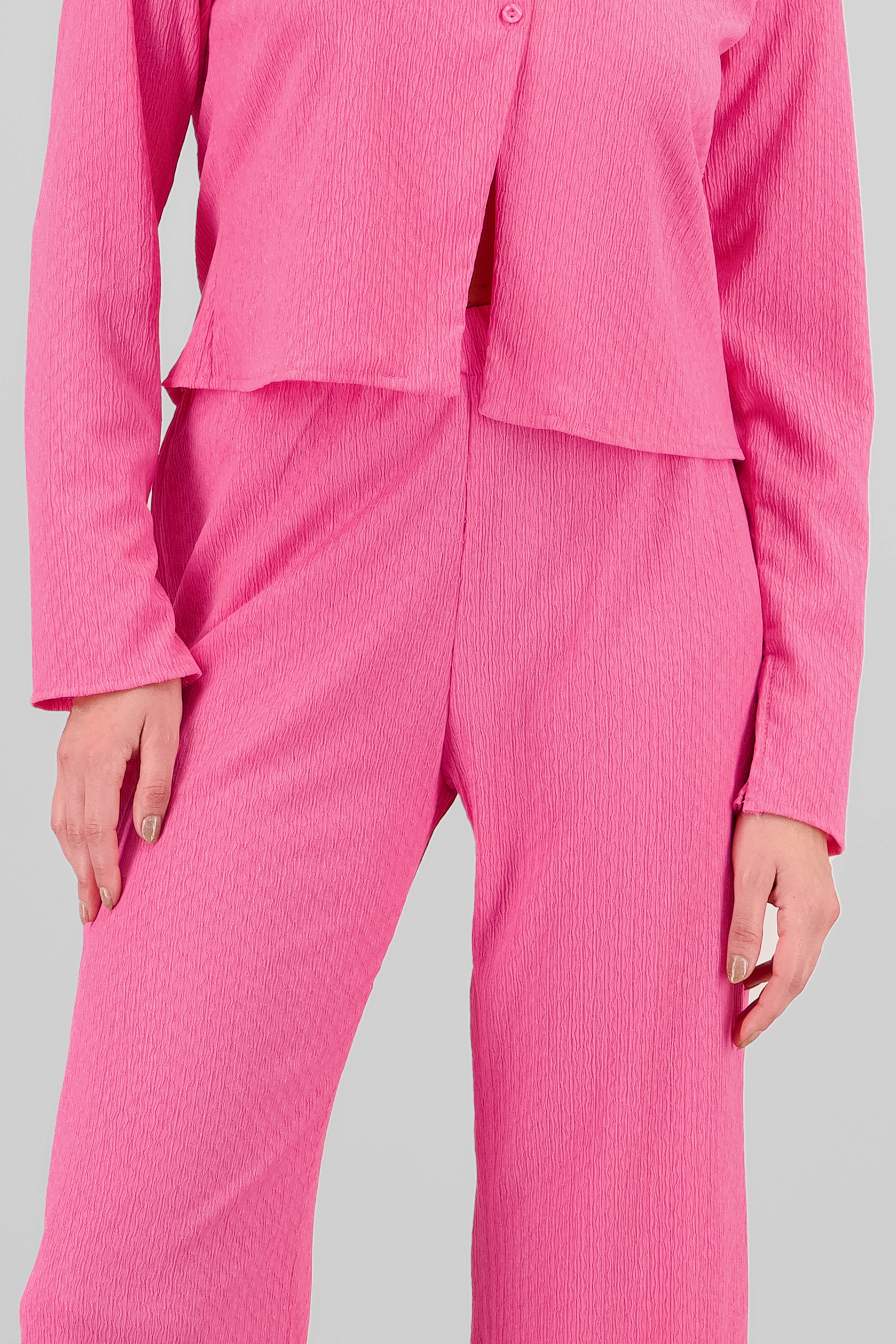 Textured Elastic Pants PINK