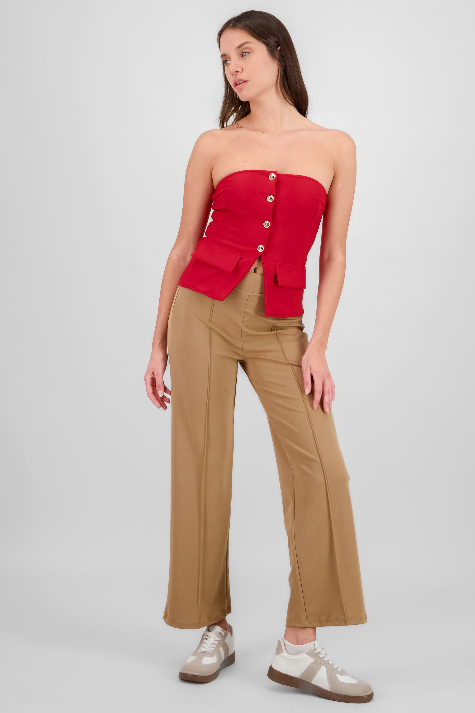 Straight Pants with Seams CAMEL