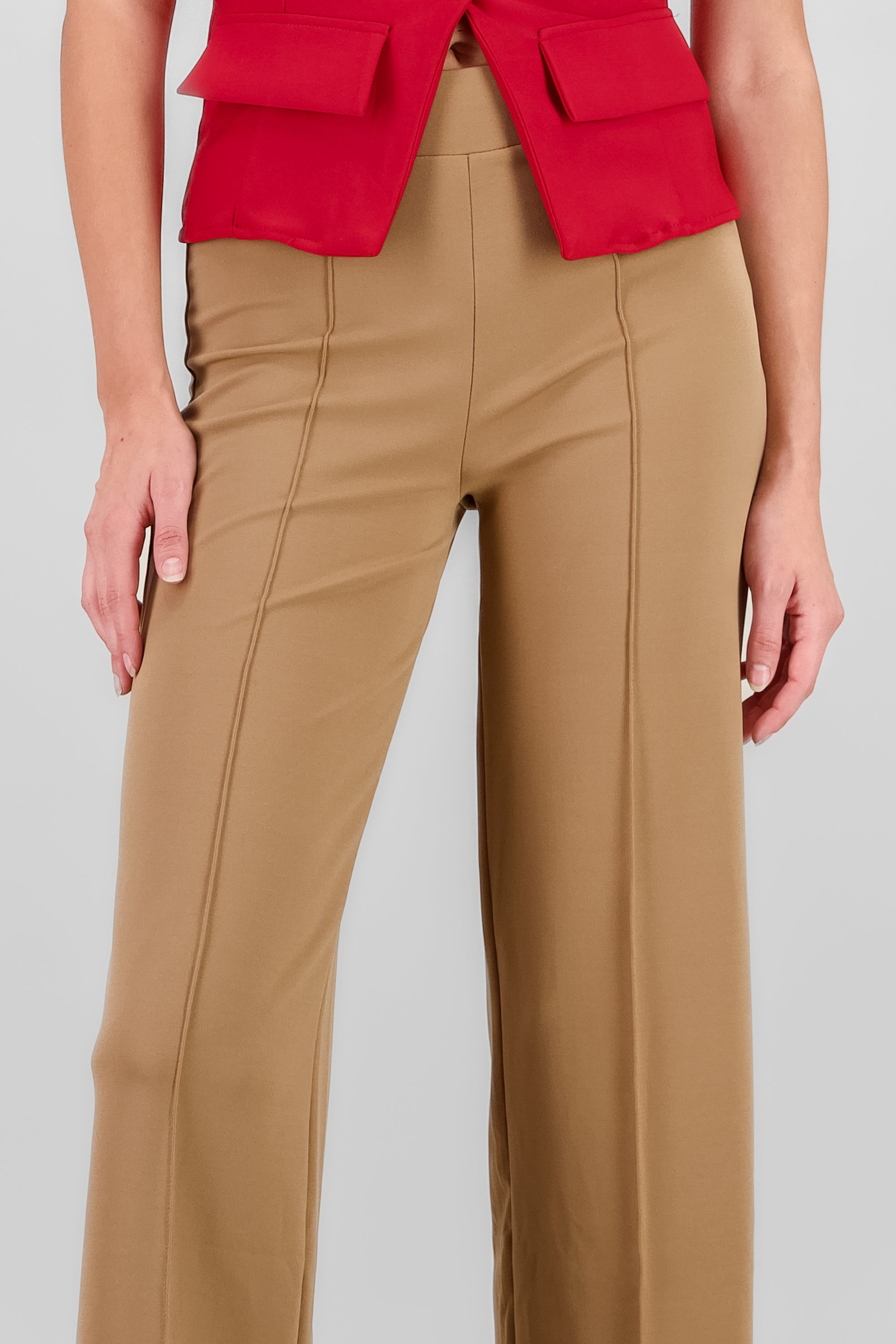 Straight Pants with Seams CAMEL