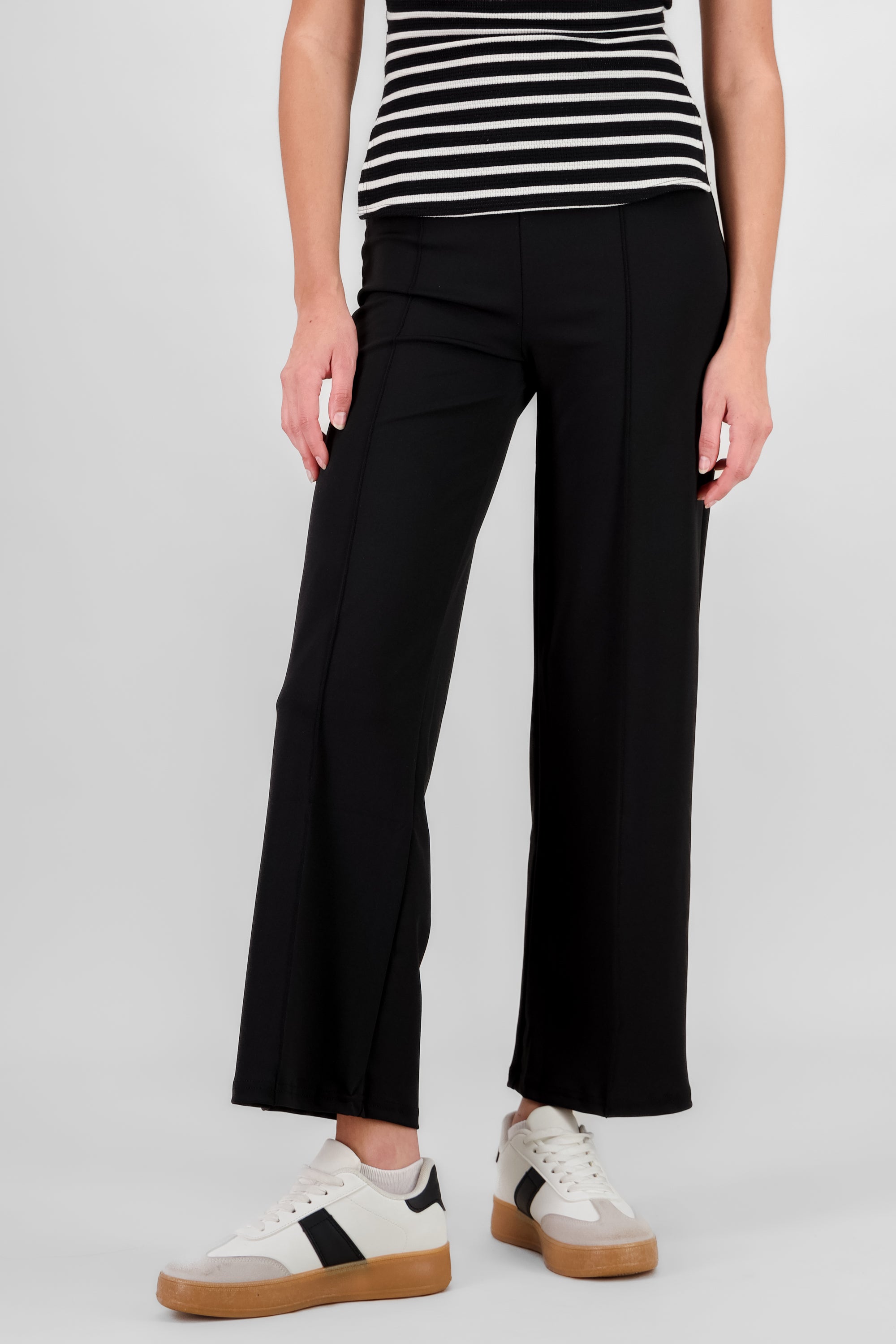 Straight Pants with Seams BLACK