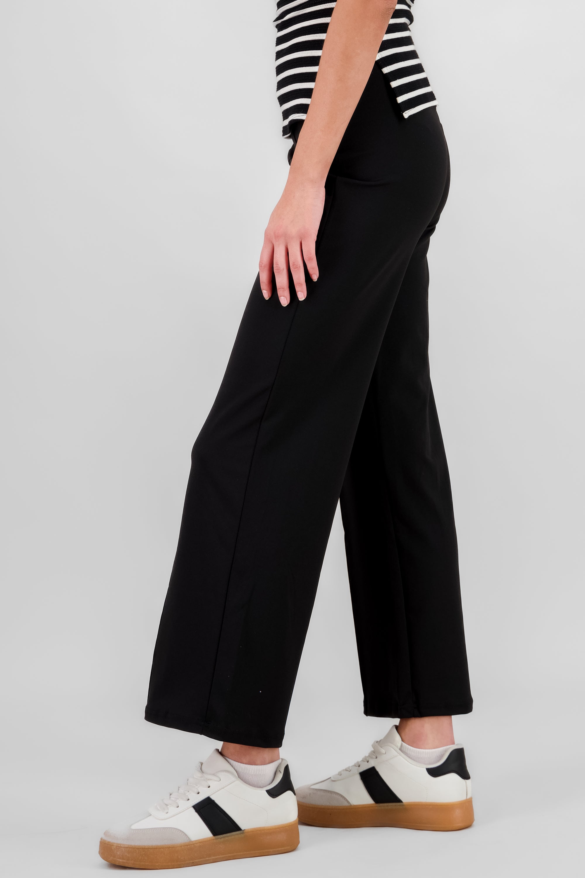 Straight Pants with Seams BLACK