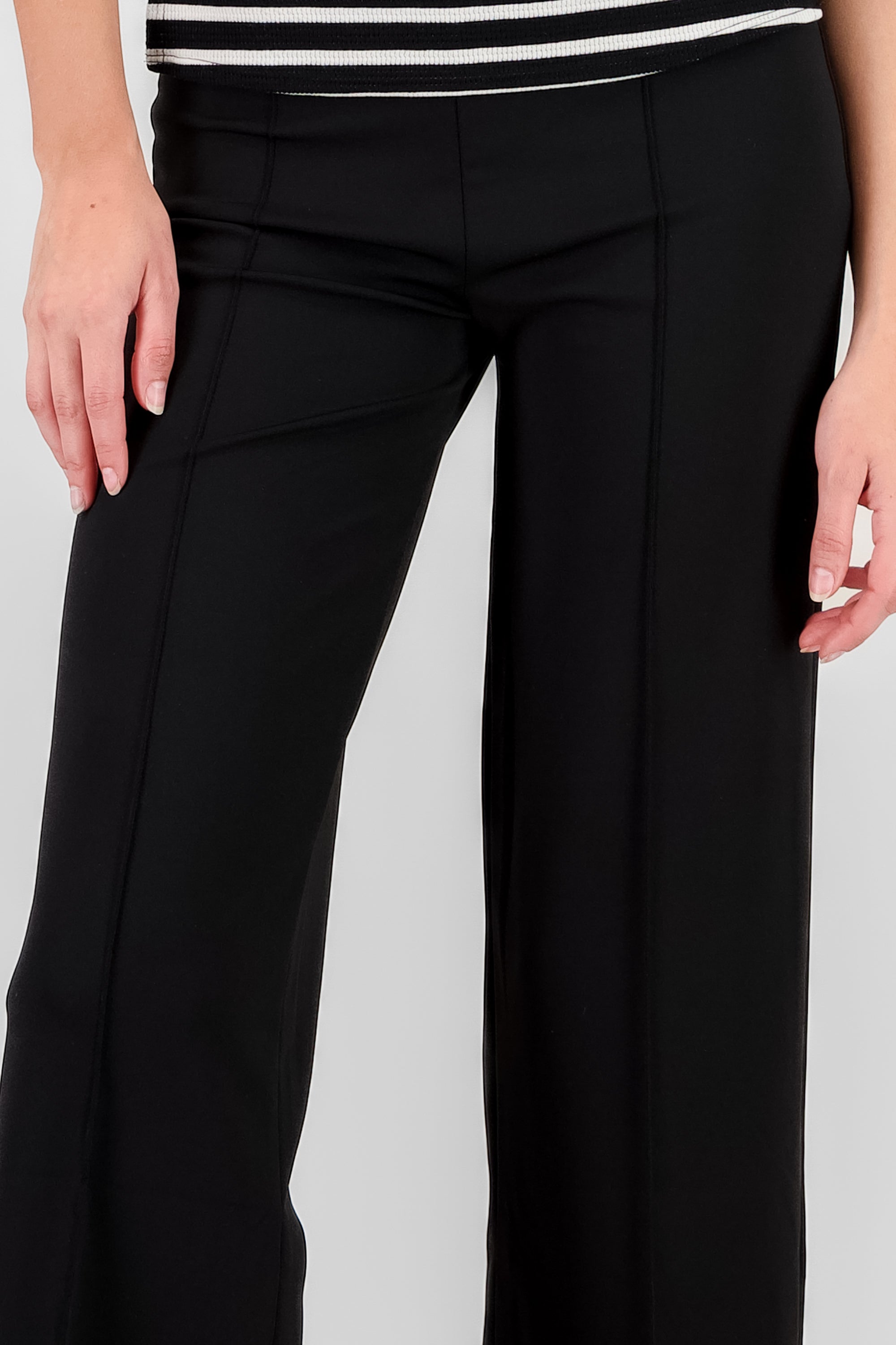 Straight Pants with Seams BLACK