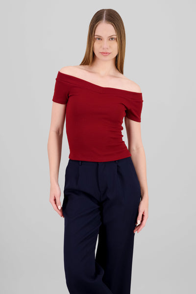 Short Sleeve Off Shoulder Top BRICK RED